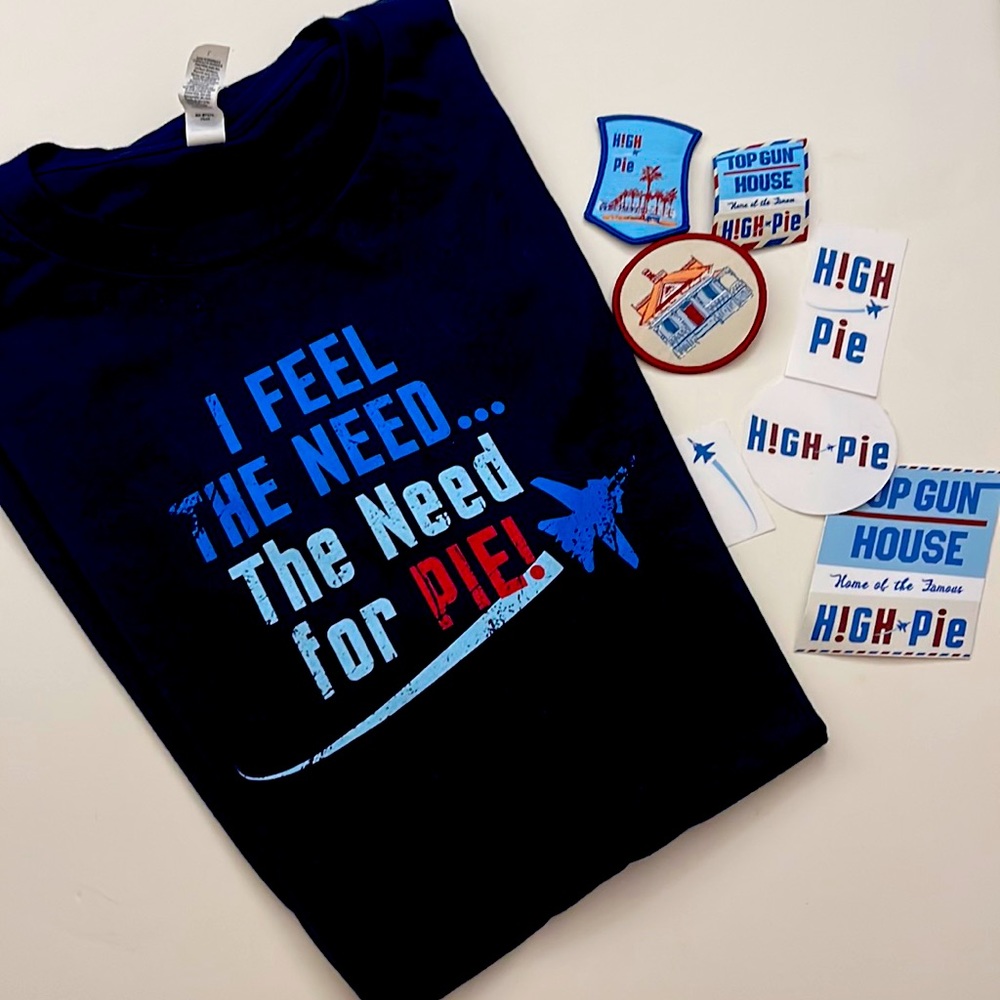 NEW Top Gun navy tshirt “I Feel The Need For Pie” + 3 patches + 4 stickers
